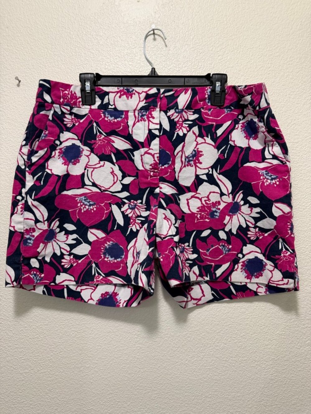Talbot's navy and pink flat front floral shorts, woman's size 16